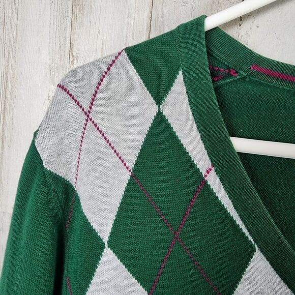 Tommy Hilfiger Argyle V-neck Sweater Green Size XL - Picture 7 of 9